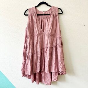 Free People Linen Blend Sleeveless VNeck Tiered Gathered Babydoll Top Size Small
